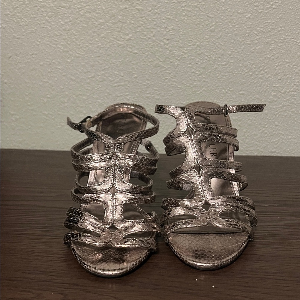 Strappy Metallic Silver Heeled Sandals